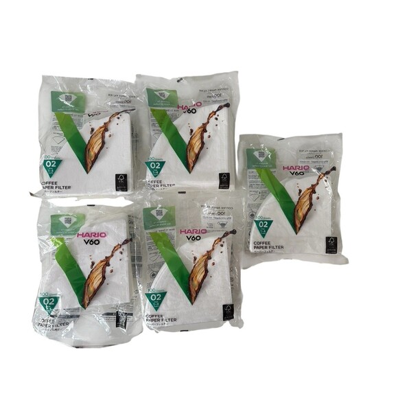 Hario V60 Paper Coffee Filters Size 02 White Tabbed Lot Of 5 100 Each 500 Total - Picture 1 of 4